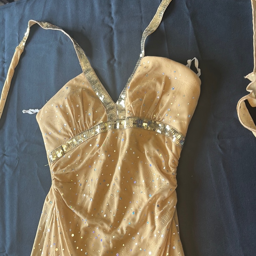 Glitter gold Y2K dress tapper bottom v low cut top